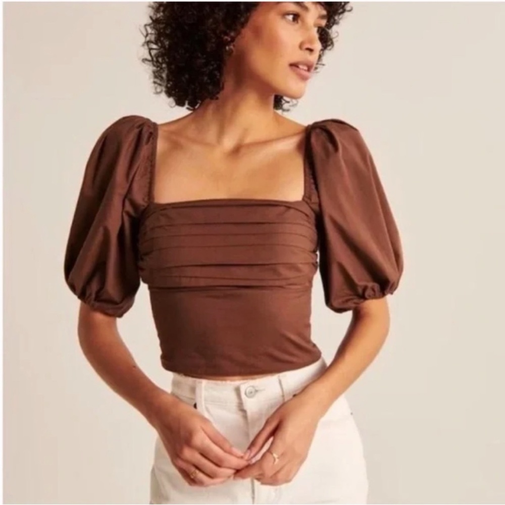 Abercrombie & Fitch Brown Puff Sleeve Blouse